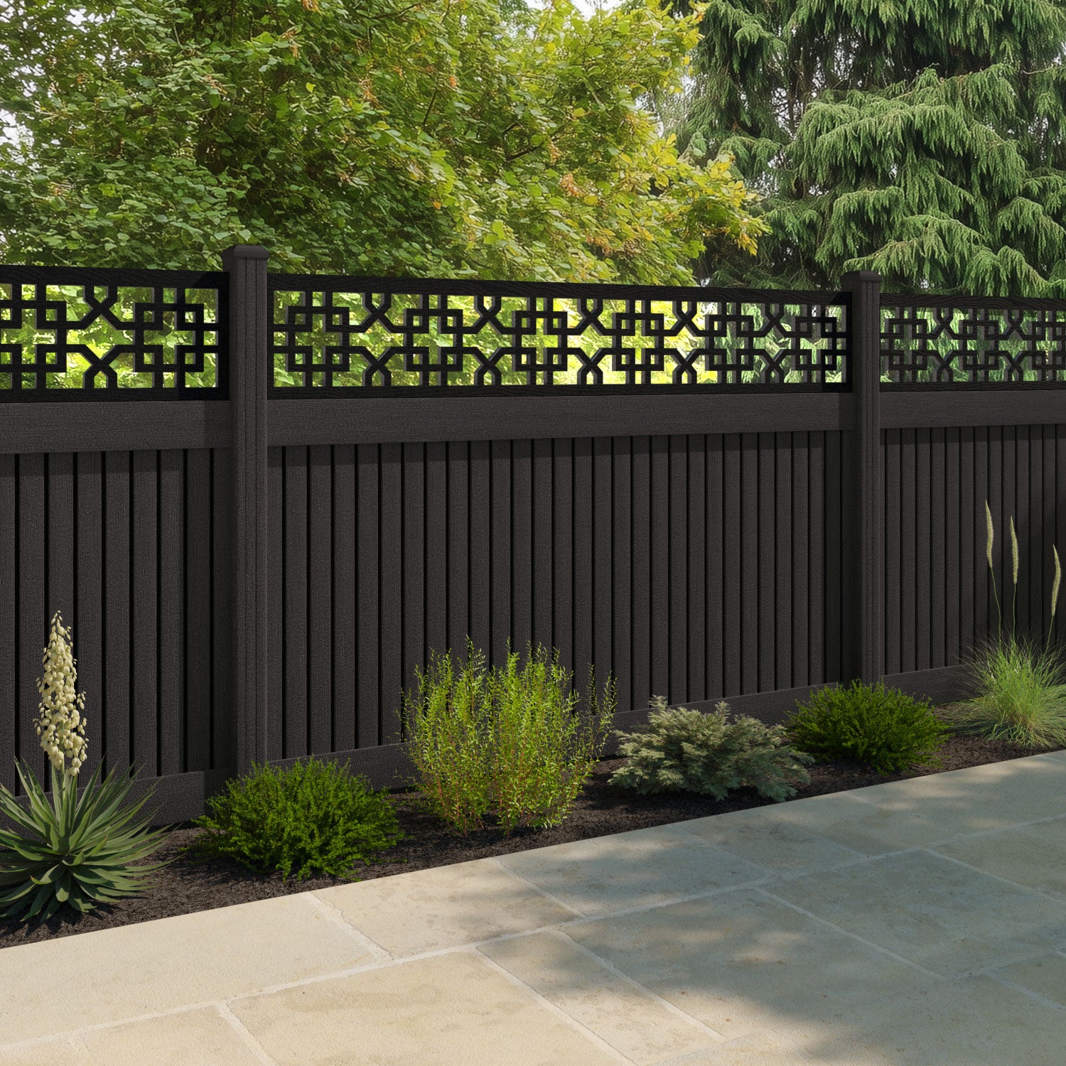 Virtis Zaria Fence Panel - Dark Oak - with our composite posts