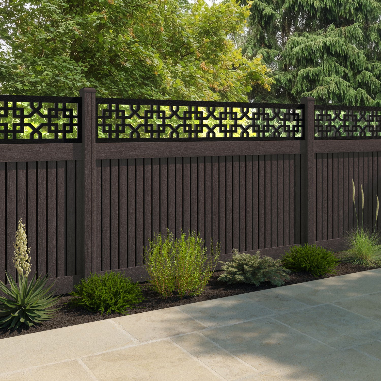 Virtis Zaria Fence Panel - Mid Brown - with our composite posts