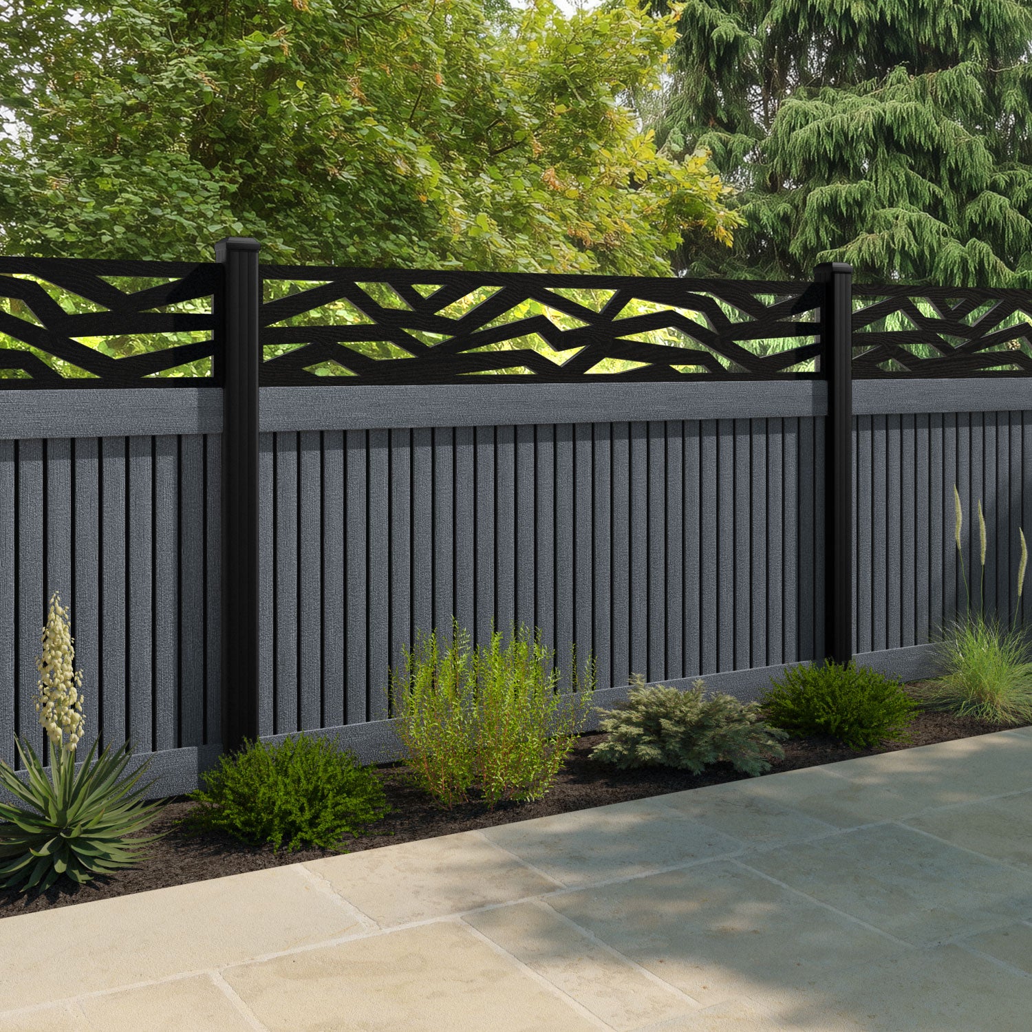 Virtis Zenith Fence Panel - Anthracite - with our composite posts