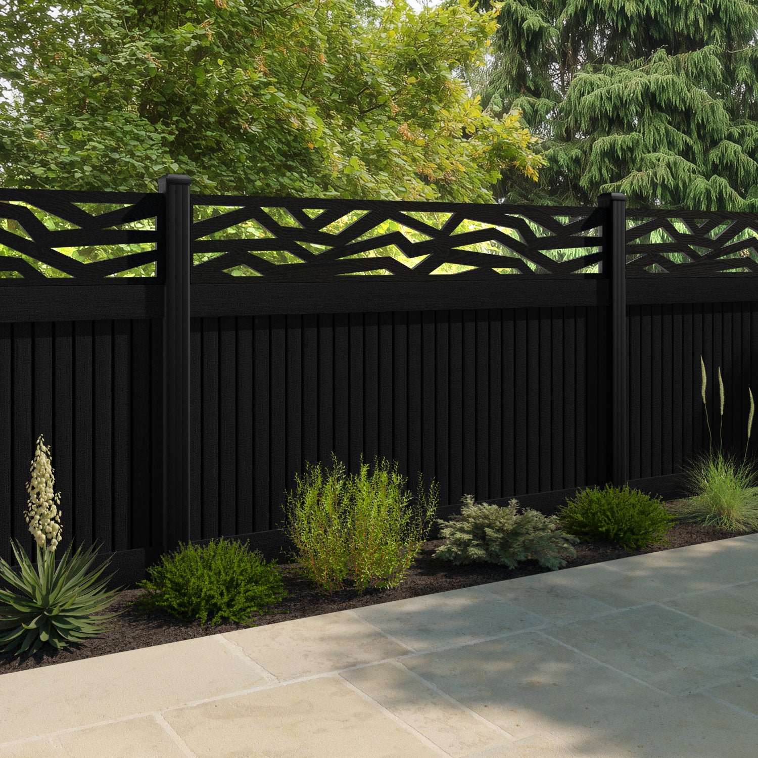 Virtis Zenith Fence Panel - Black - with our aluminium posts