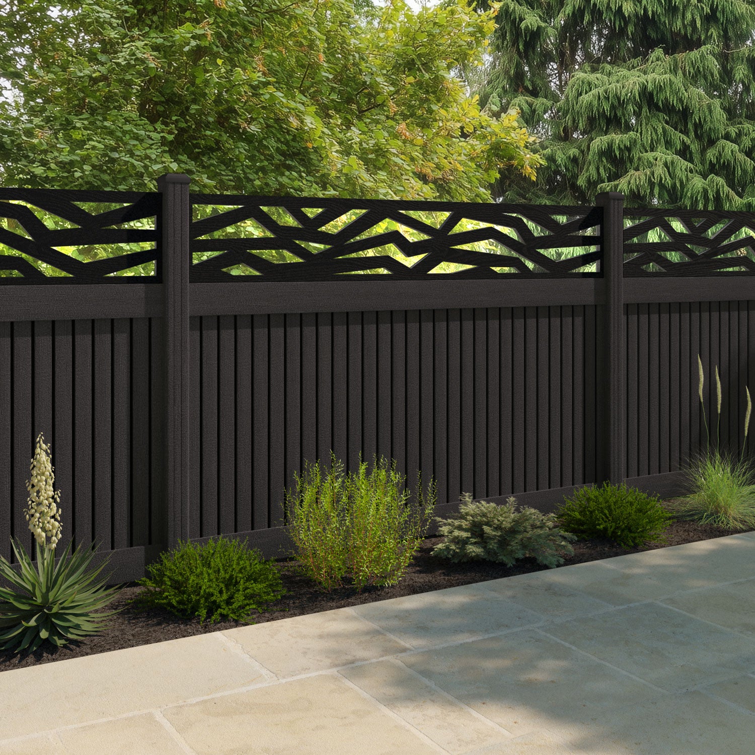 Virtis Zenith Fence Panel - Dark Oak - with our composite posts