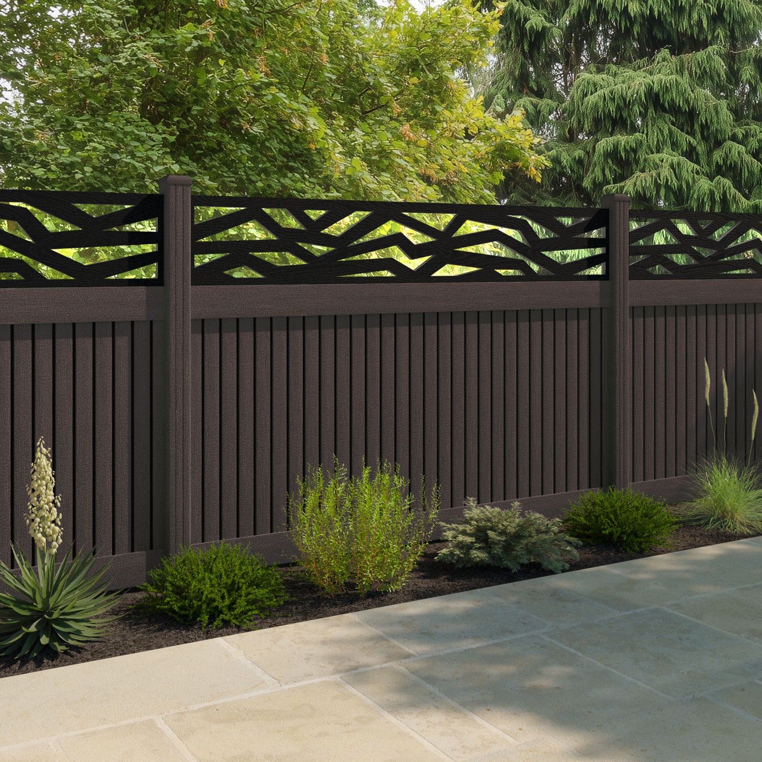 Virtis Zenith Fence Panel - Mid Brown - with our composite posts