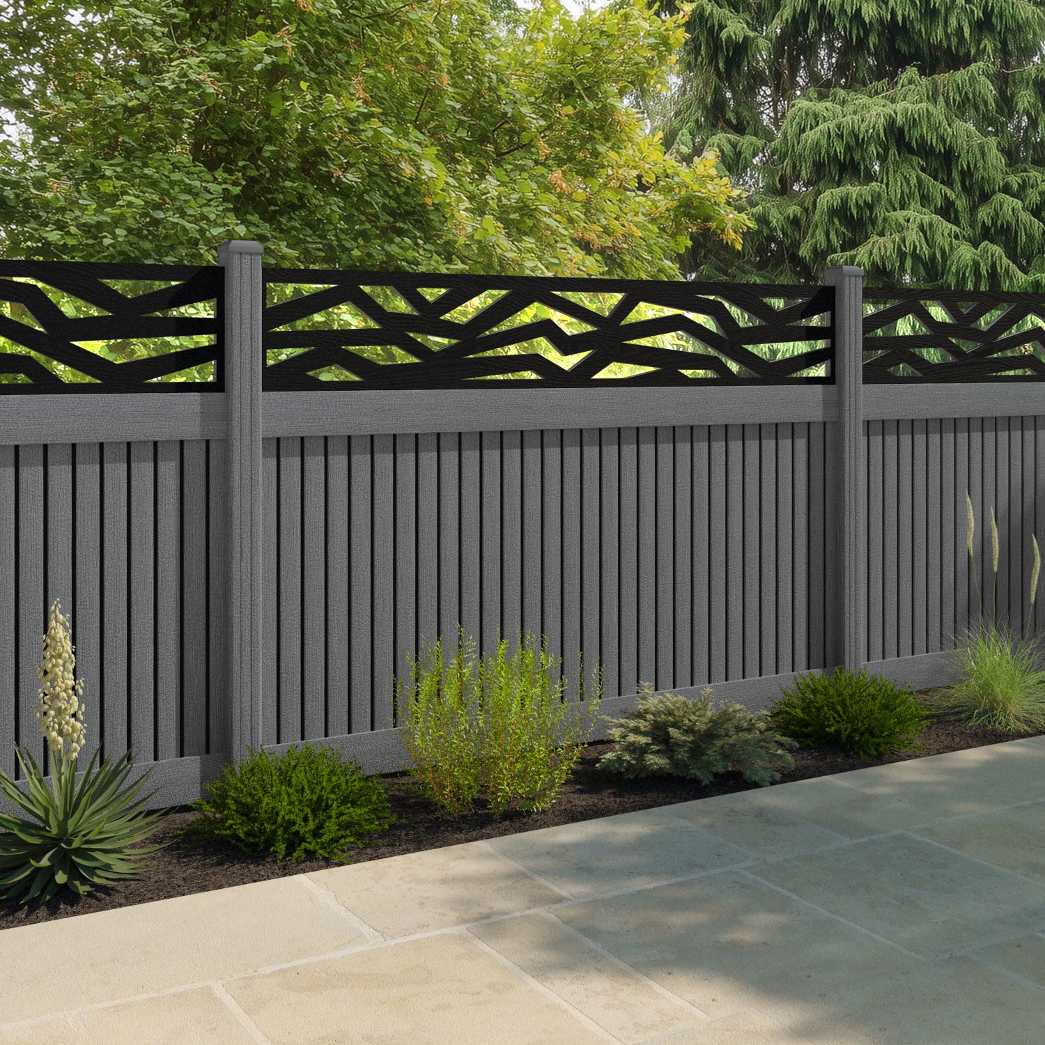 Virtis Zenith Fence Panel - Mid Grey - with our composite posts