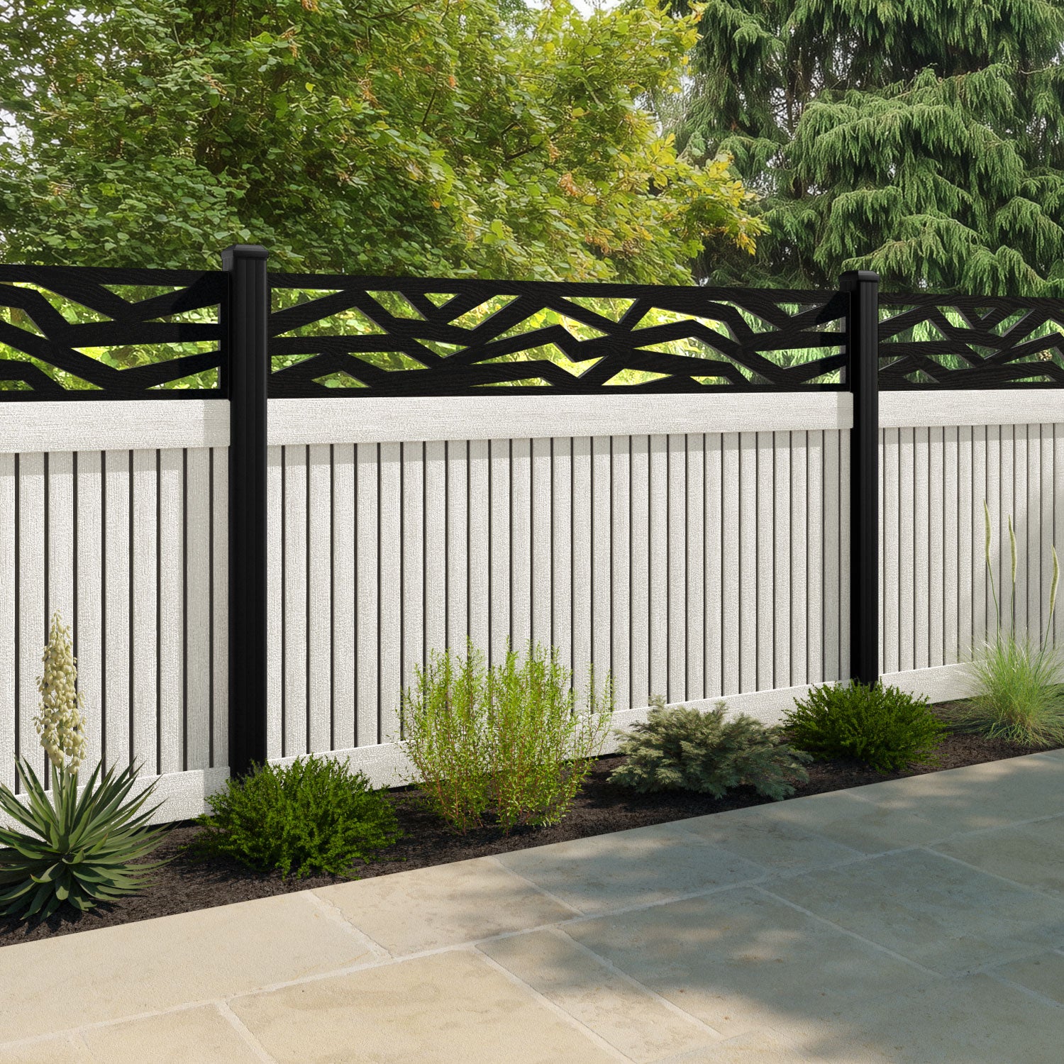 Virtis Zenith Fence Panel - Light Stone - with our aluminium posts