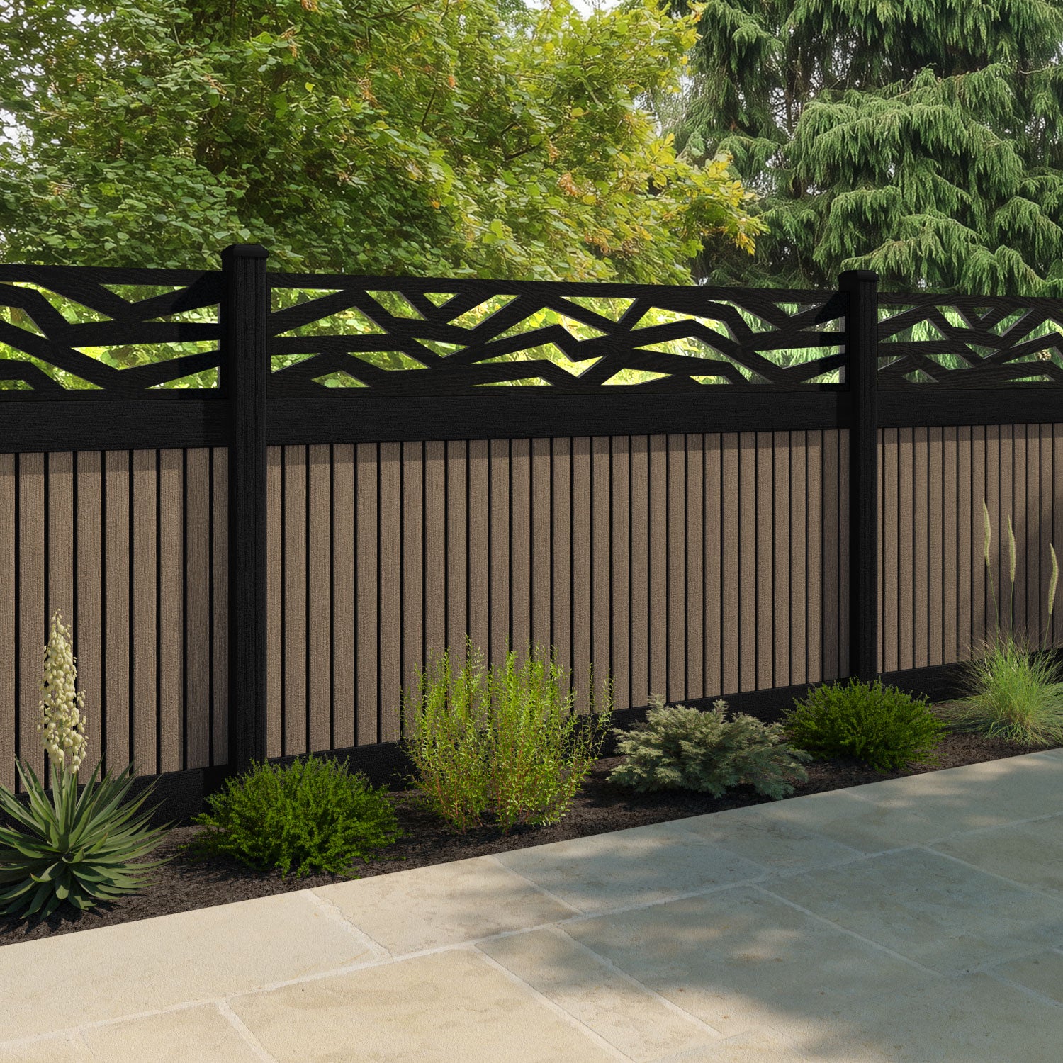 Virtis Zenith Fence Panel - Teak - with our composite posts