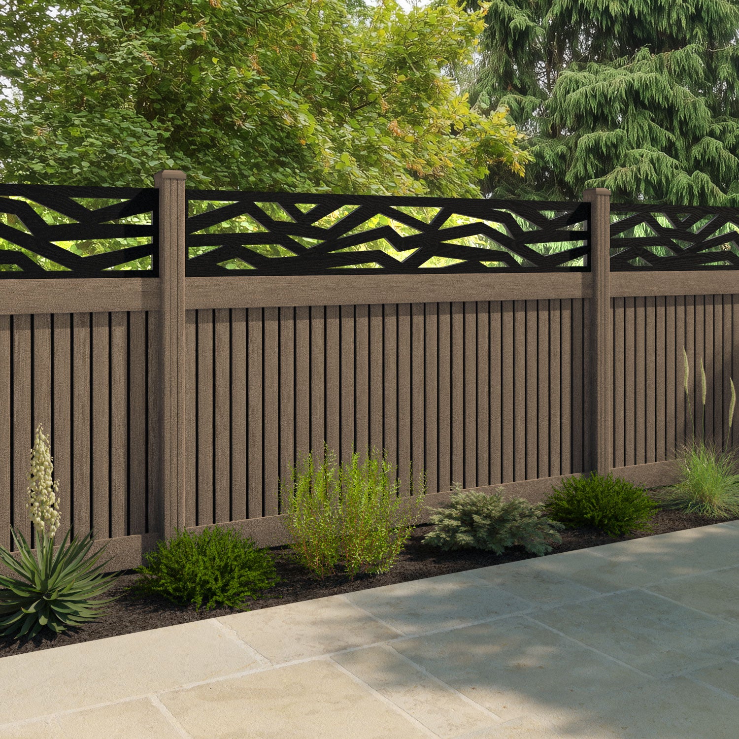 Virtis Zenith Fence Panel - Teak - with our composite posts