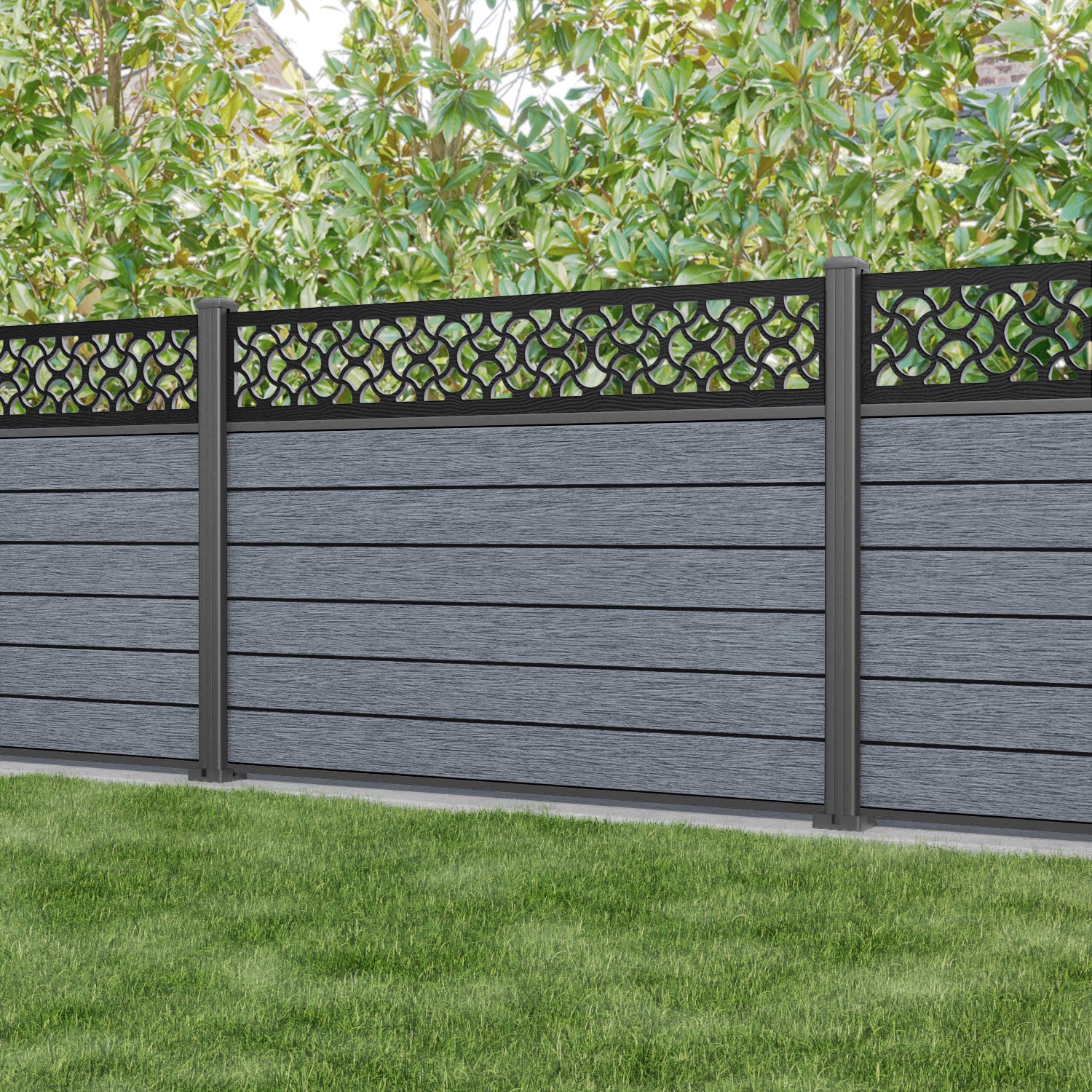 Fusion Vida Fence Panel - Anthracite - with our aluminium posts
