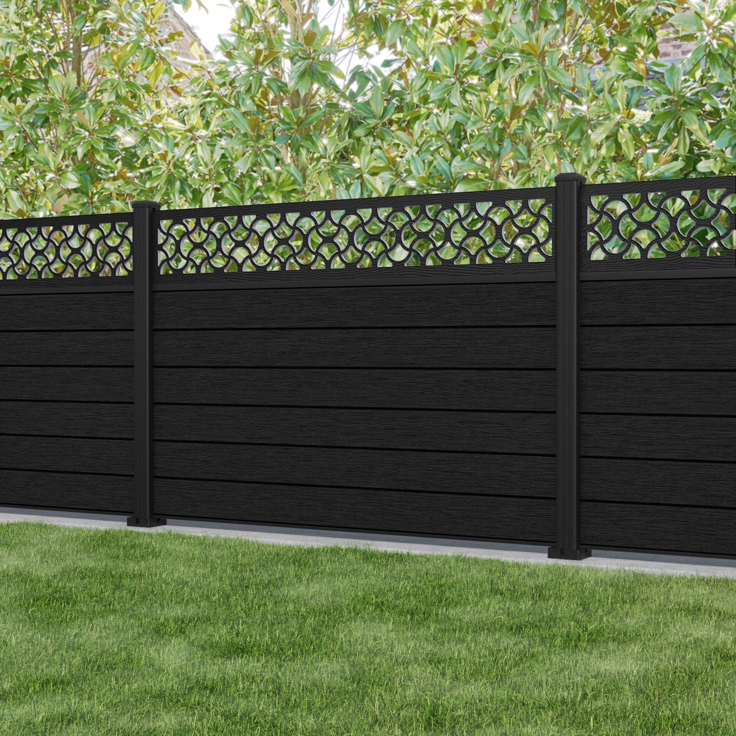 Fusion Vida Fence Panel - Black - with our aluminium posts
