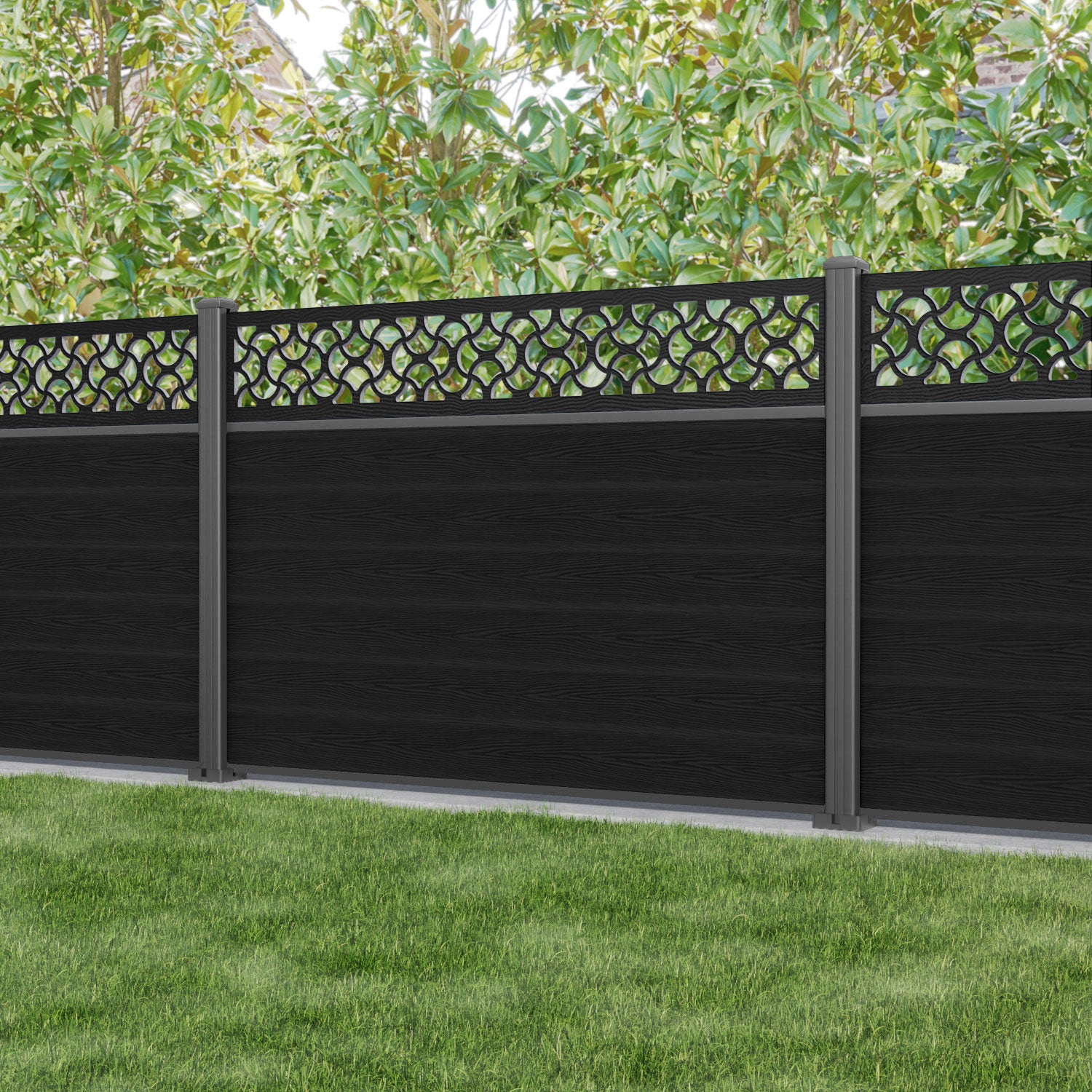 Classic Vida Fence Panel - Black - with our aluminium posts