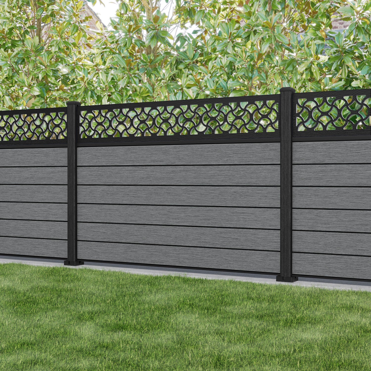 Fusion Vida Fence Panel - Mid Grey - with our composite posts