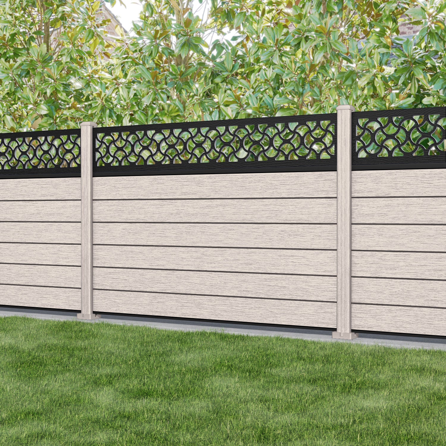 Fusion Vida Fence Panel - Mid Stone - with our composite posts