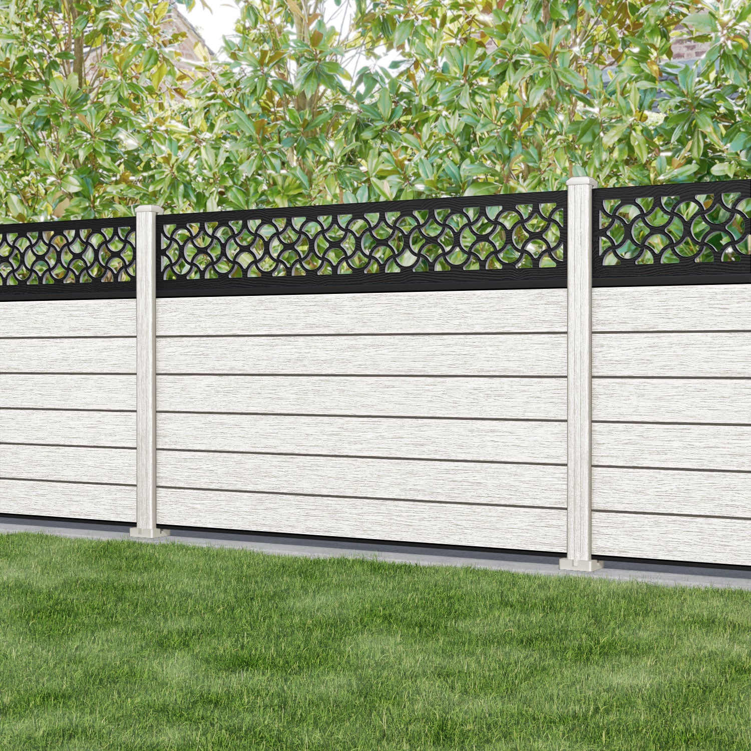 Fusion Vida Fence Panel - Light Stone - with our composite posts