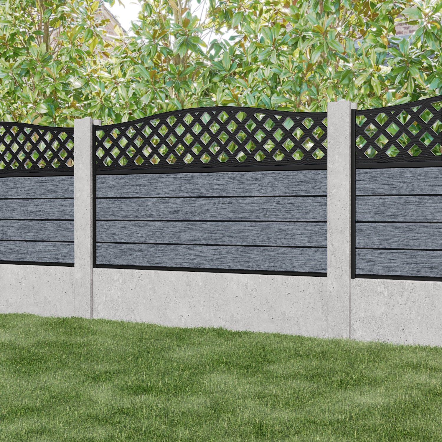Fusion High Wave Curved Top Fence Panel - Anthracite - for existing concrete posts