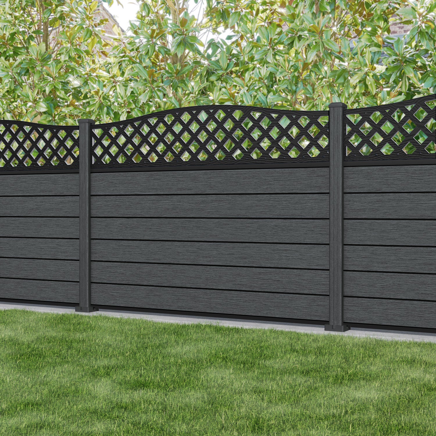 Fusion High Wave Fence Panel - Dark Grey - with our composite posts