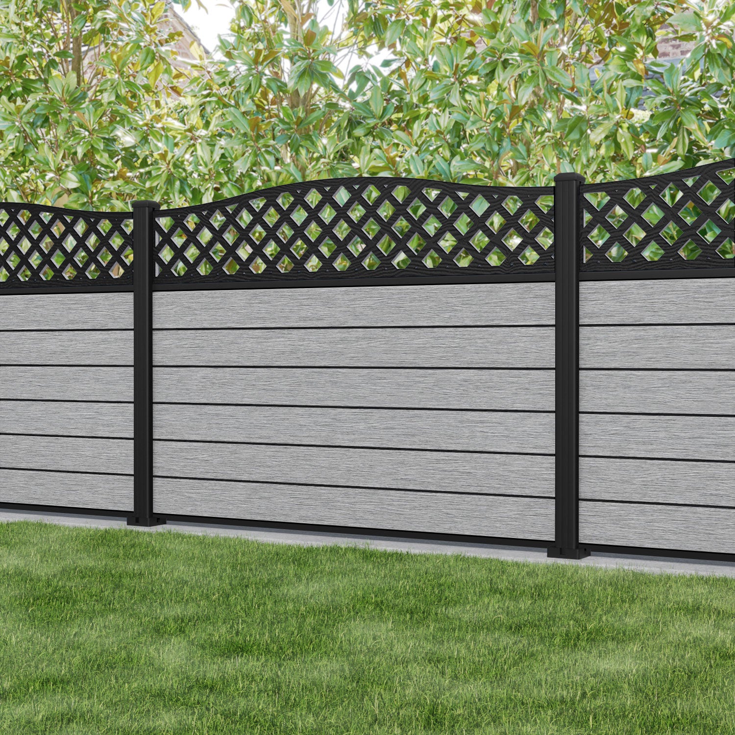 Fusion High Wave Fence Panel - Light Grey - with our aluminium posts