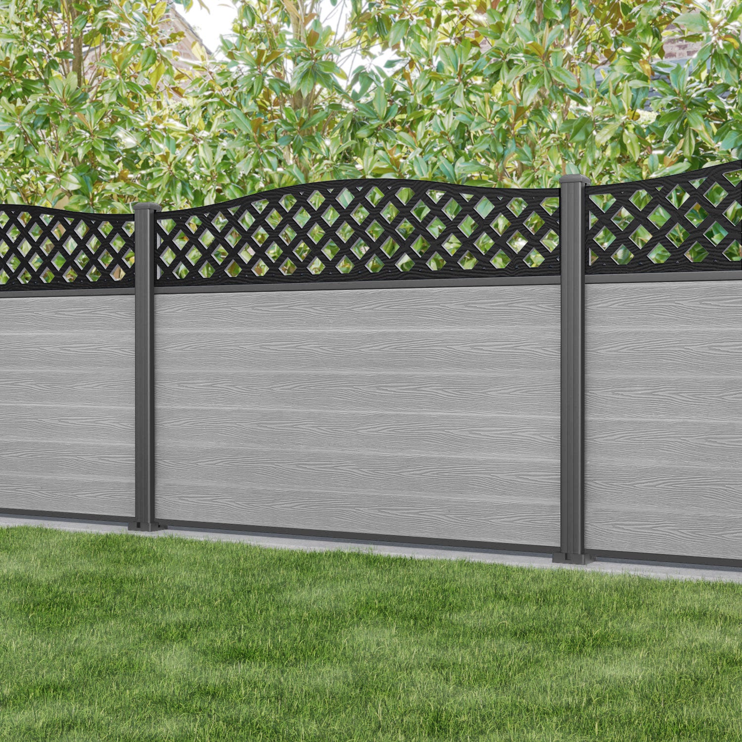 Classic High Wave Fence Panel - Light Grey - with our aluminium posts