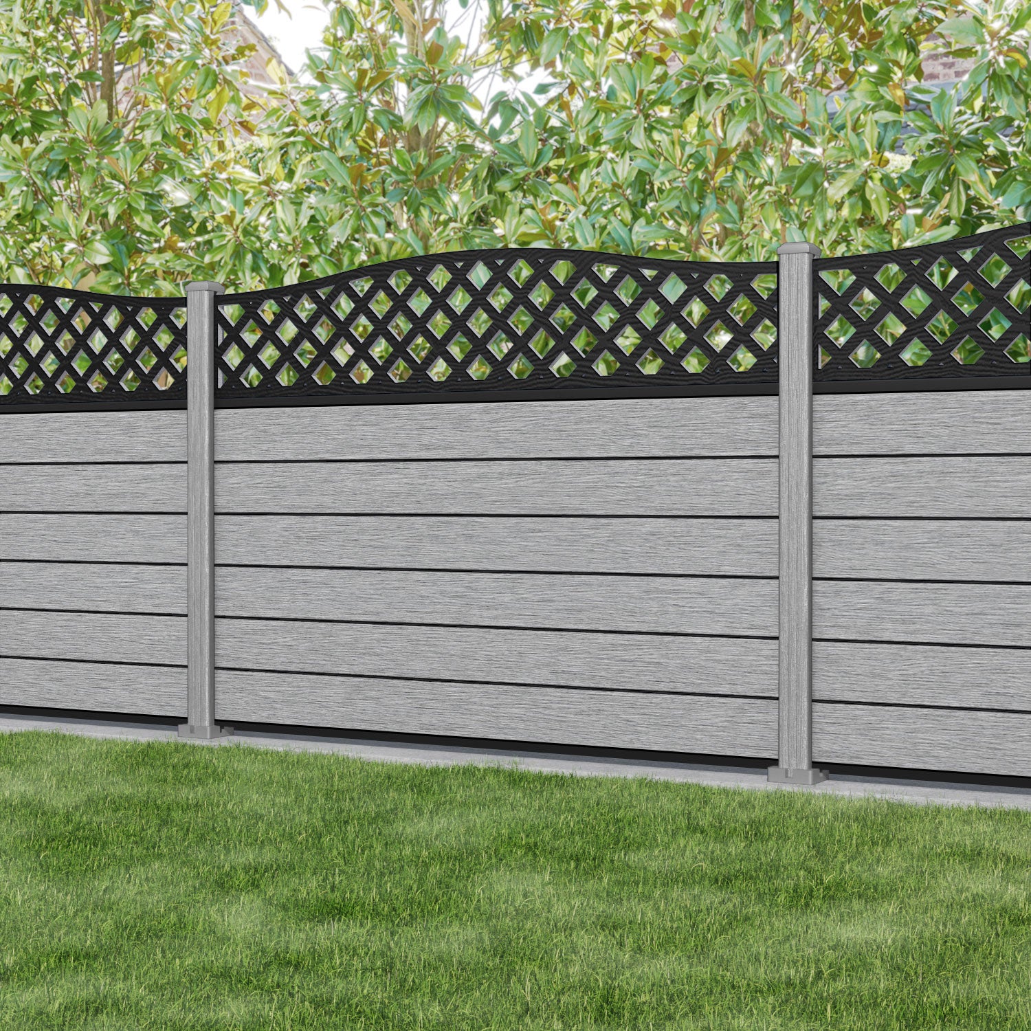 Fusion High Wave Fence Panel - Light Grey - with our composite posts
