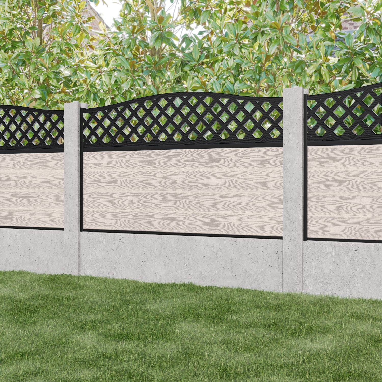 Classic High Wave Fence Panel - Mid Stone - for existing concrete posts