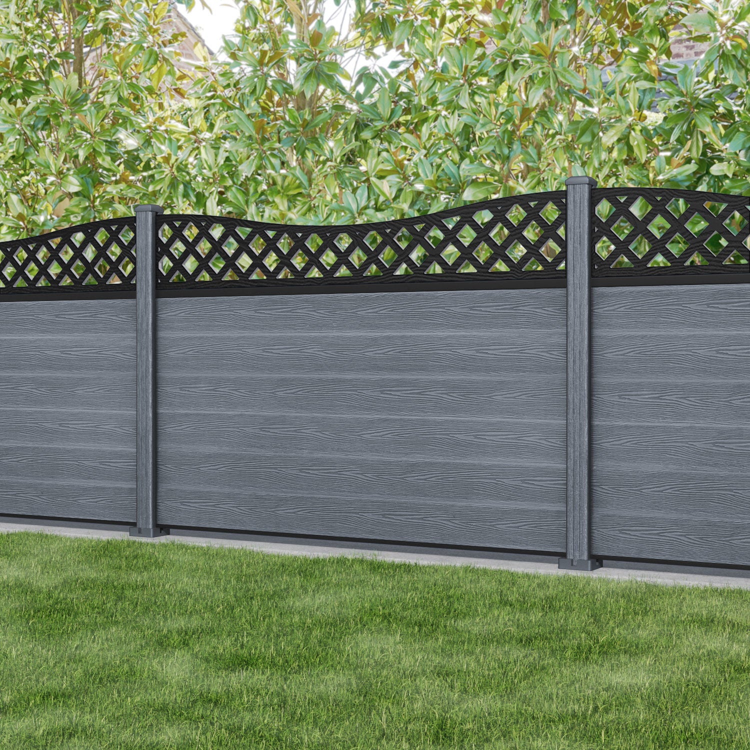 Classic Low Wave Curved Top Fence Panel - Anthracite - with our composite posts