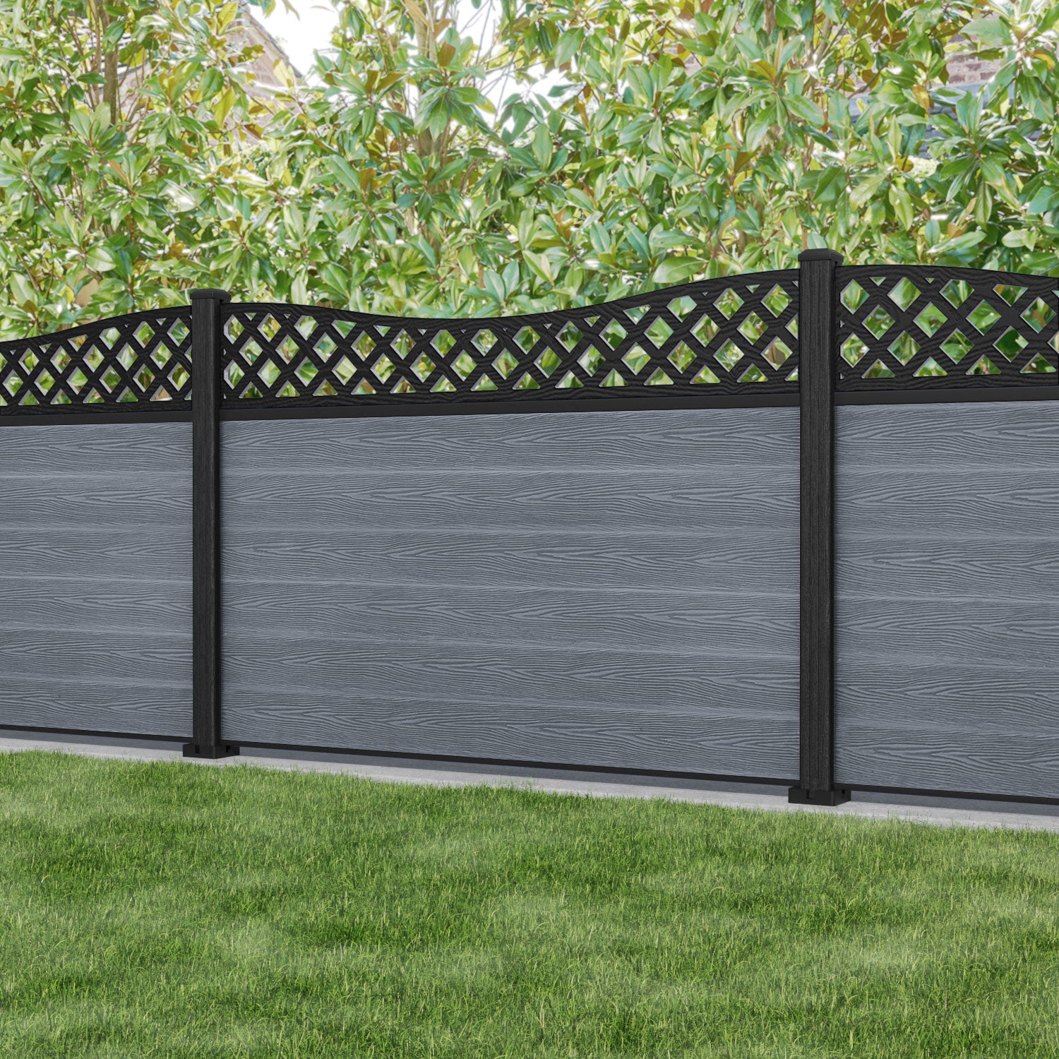 Classic Low Wave Curved Top Fence Panel - Anthracite - with our composite posts