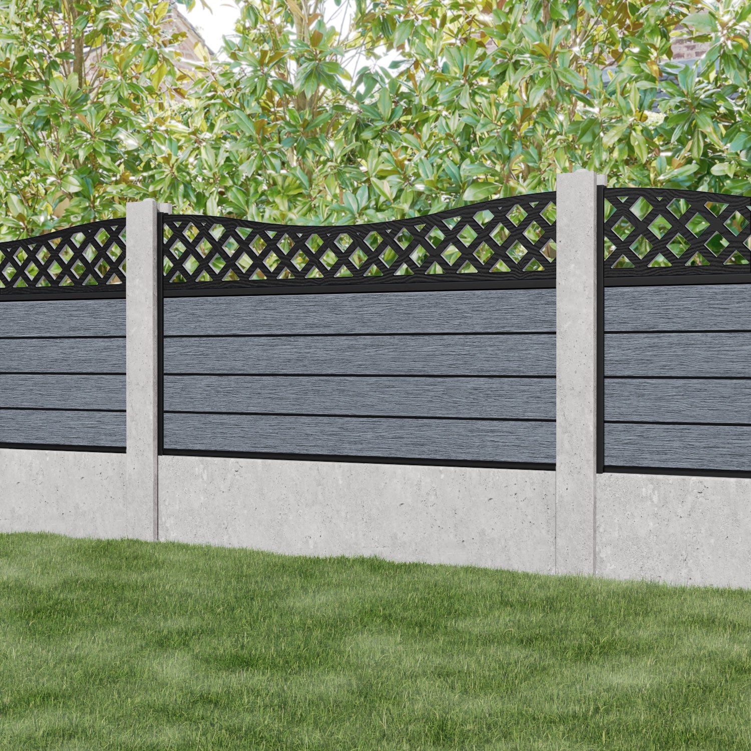 Fusion Low Wave Curved Top Fence Panel - Anthracite - for existing concrete posts