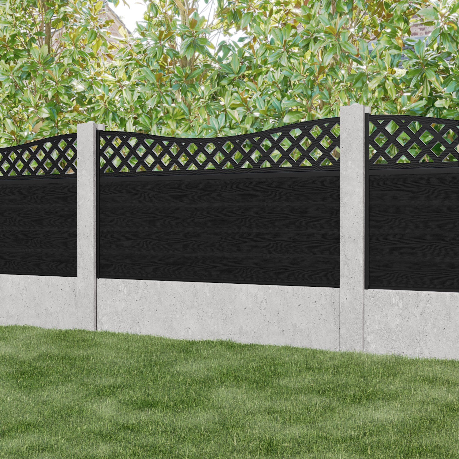 Classic Low Wave Fence Panel - Black - for existing concrete posts