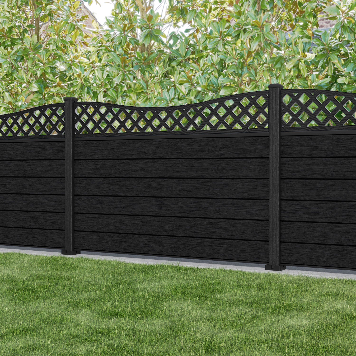 Fusion Low Wave Fence Panel - Black - with our composite posts