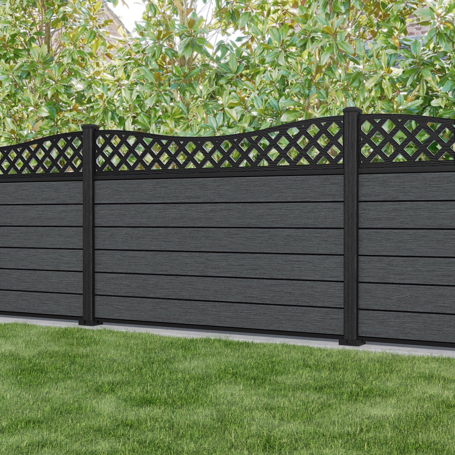 Fusion Low Wave Fence Panel - Dark Grey - with our composite posts