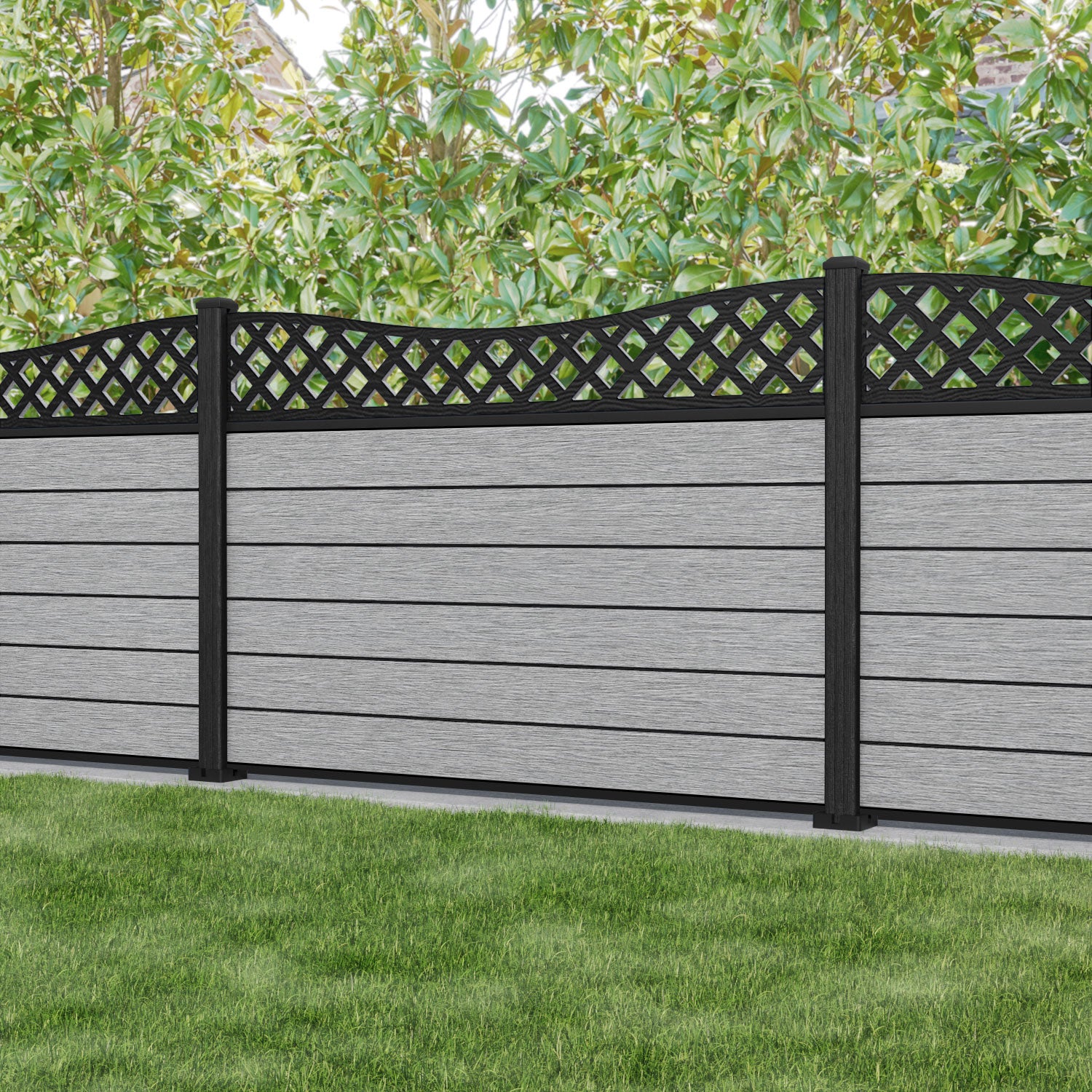Fusion Low Wave Fence Panel - Light Grey - with our composite posts