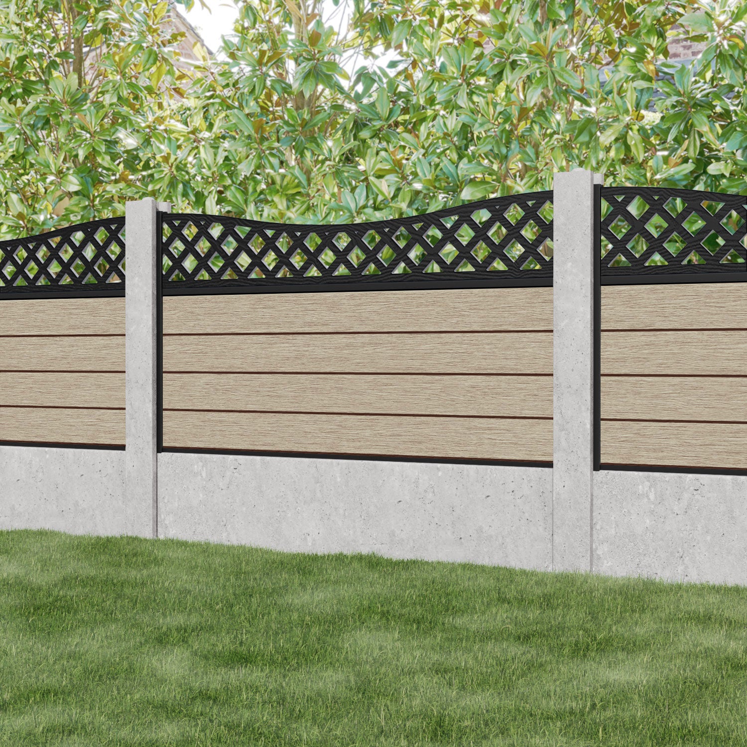 Fusion Low Wave Fence Panel - Light Oak - for existing concrete posts