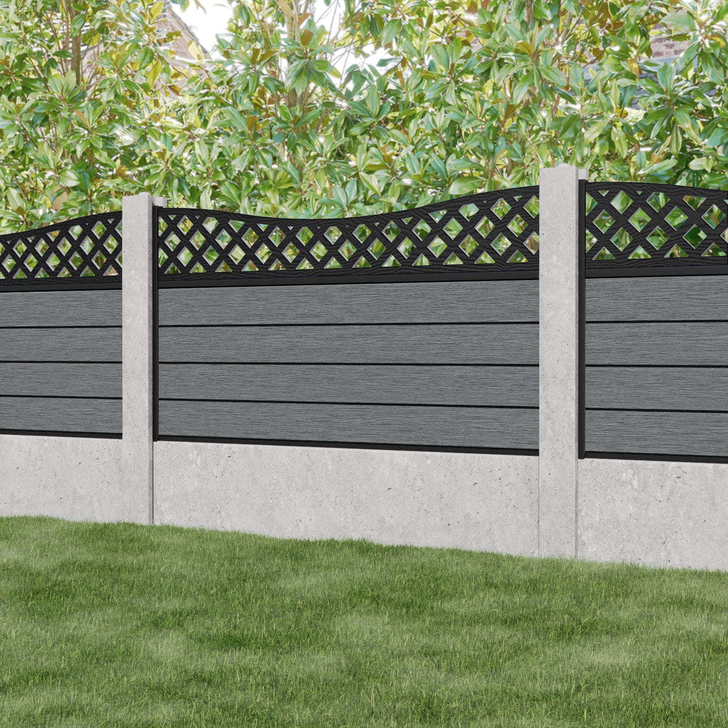 Fusion Low Wave Fence Panel - Mid Grey - for existing concrete posts