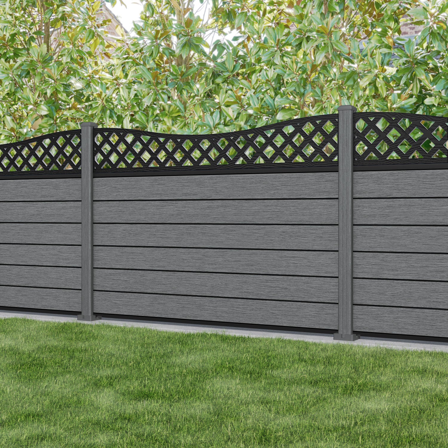 Fusion Low Wave Fence Panel - Mid Grey - with our composite posts