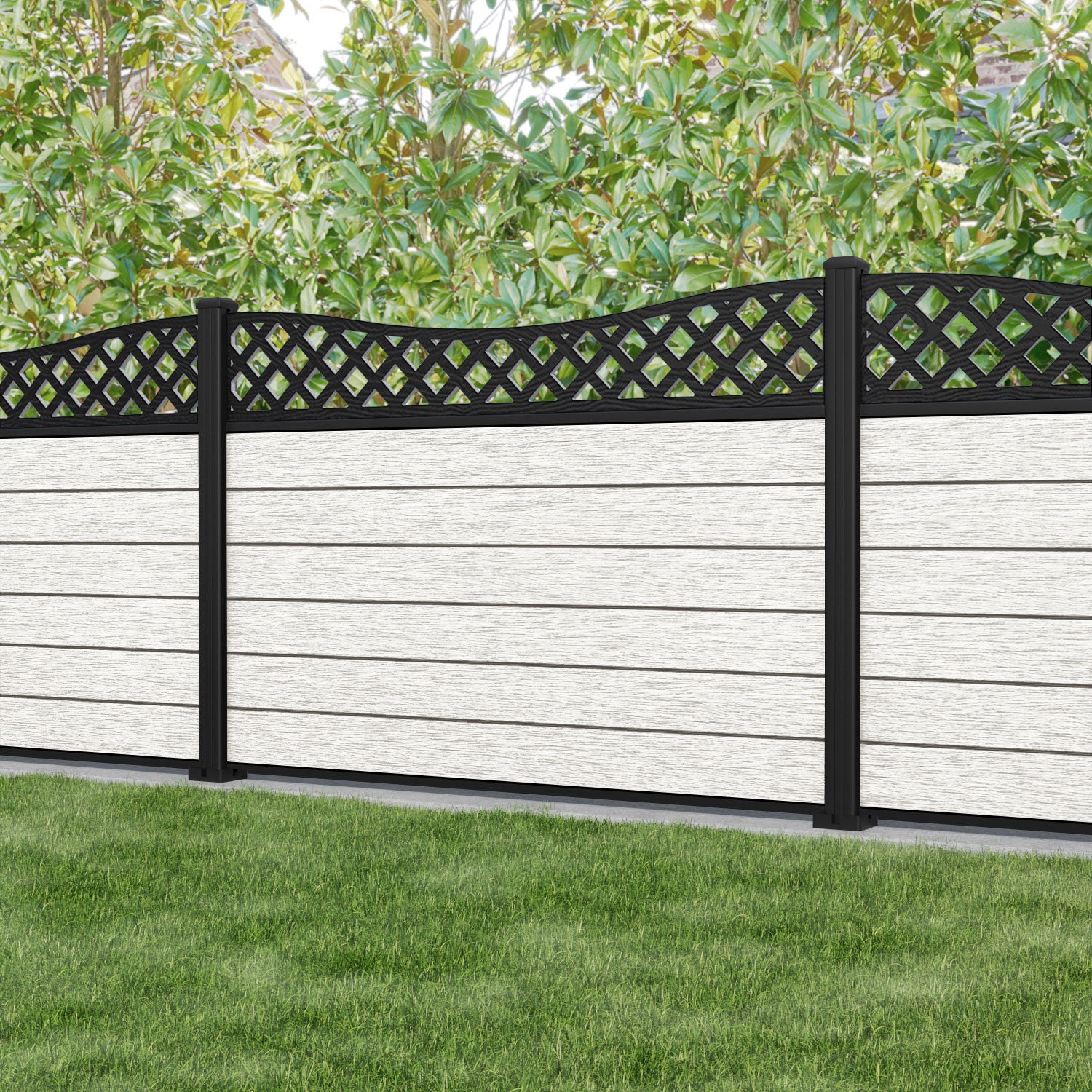 Fusion Low Wave Fence Panel - Light Stone - with our aluminium posts