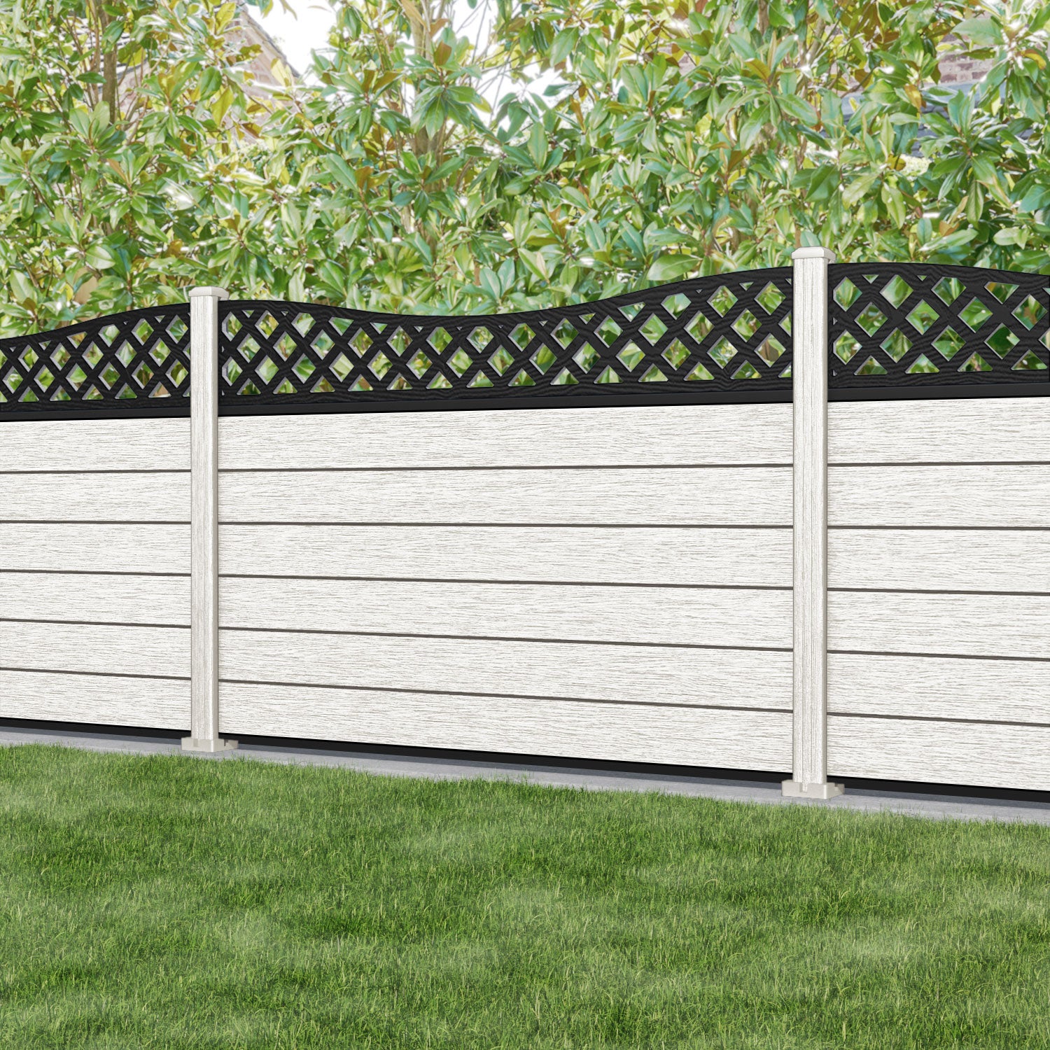 Fusion Low Wave Fence Panel - Light Stone - with our composite posts