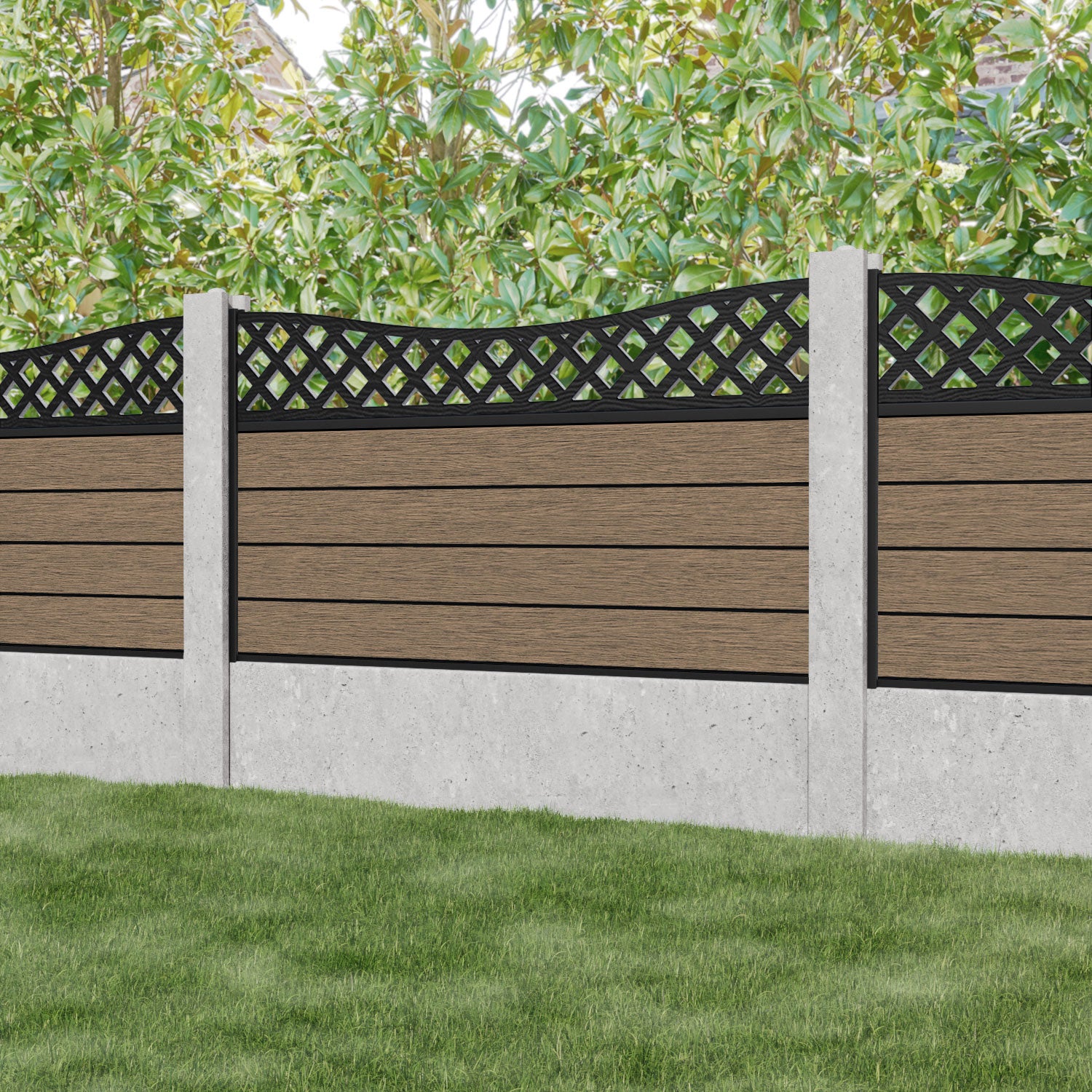 Fusion Low Wave Fence Panel - Teak - for existing concrete posts