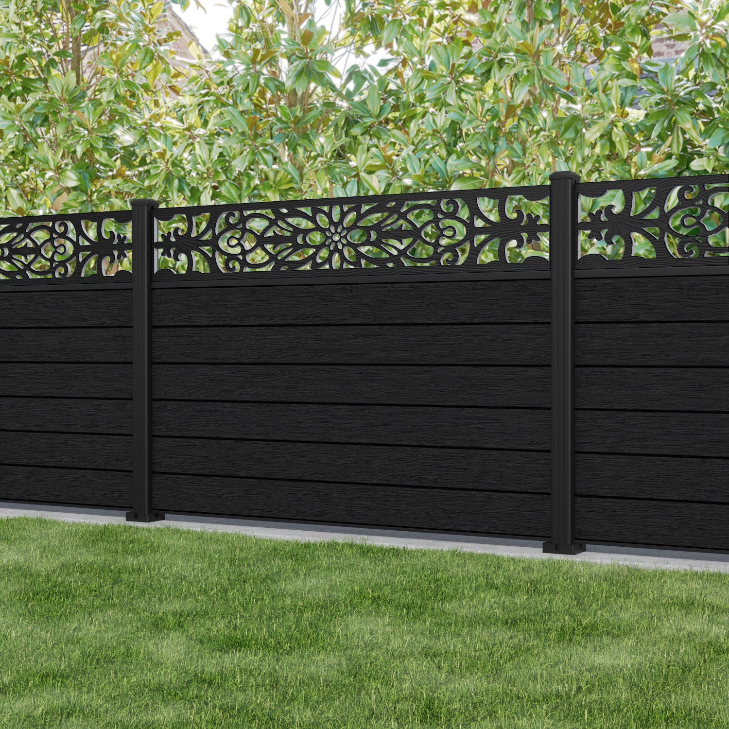 Fusion Windsor Fence Panel - Black - with our aluminium posts