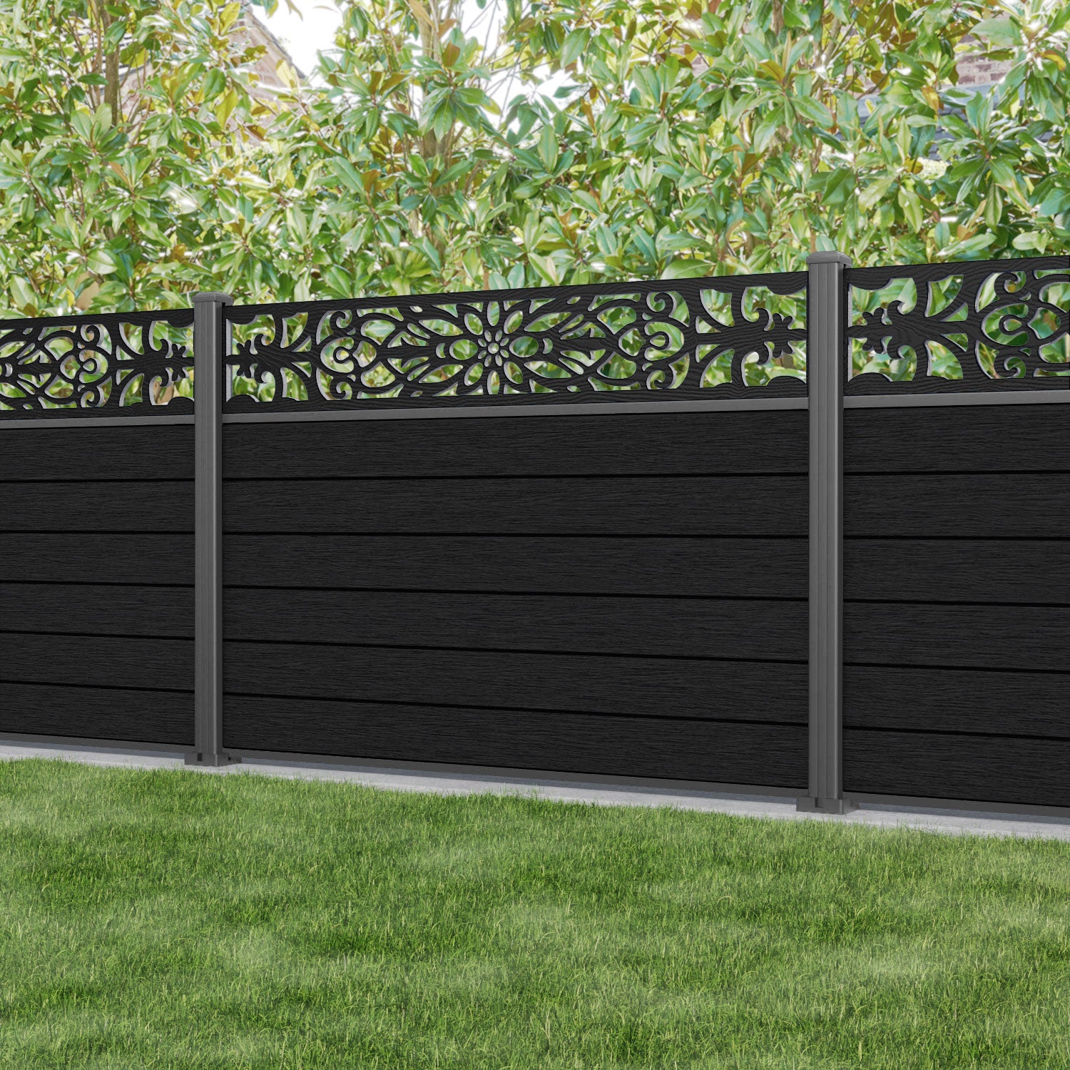 Fusion Windsor Fence Panel - Black - with our aluminium posts