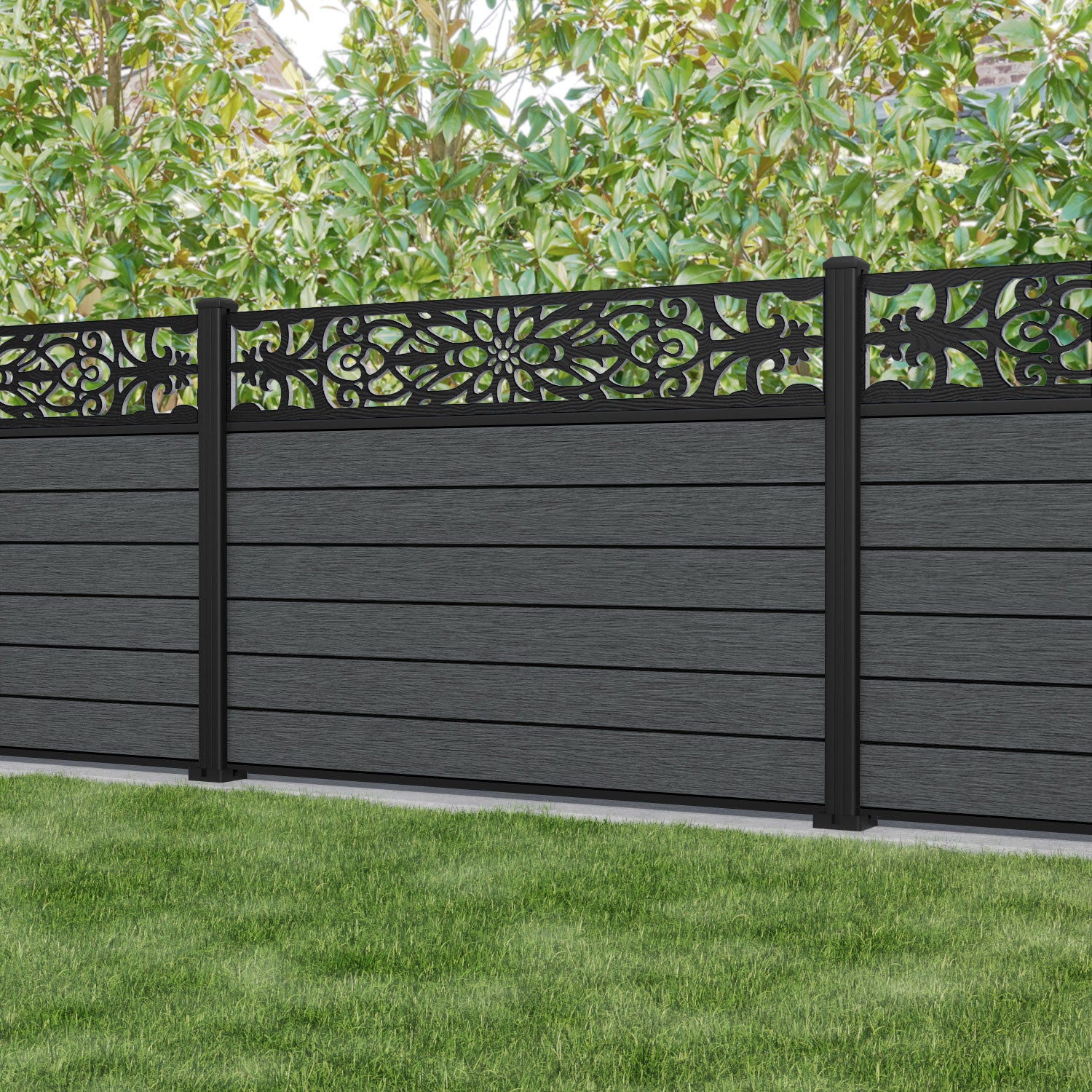 Fusion Windsor Fence Panel - Dark Grey - with our aluminium posts