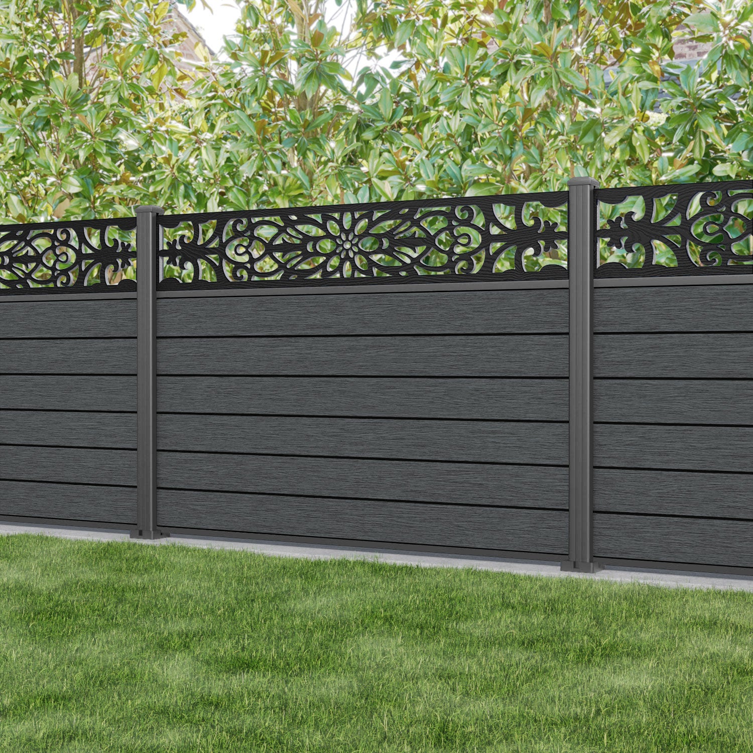 Fusion Windsor Fence Panel - Dark Grey - with our aluminium posts