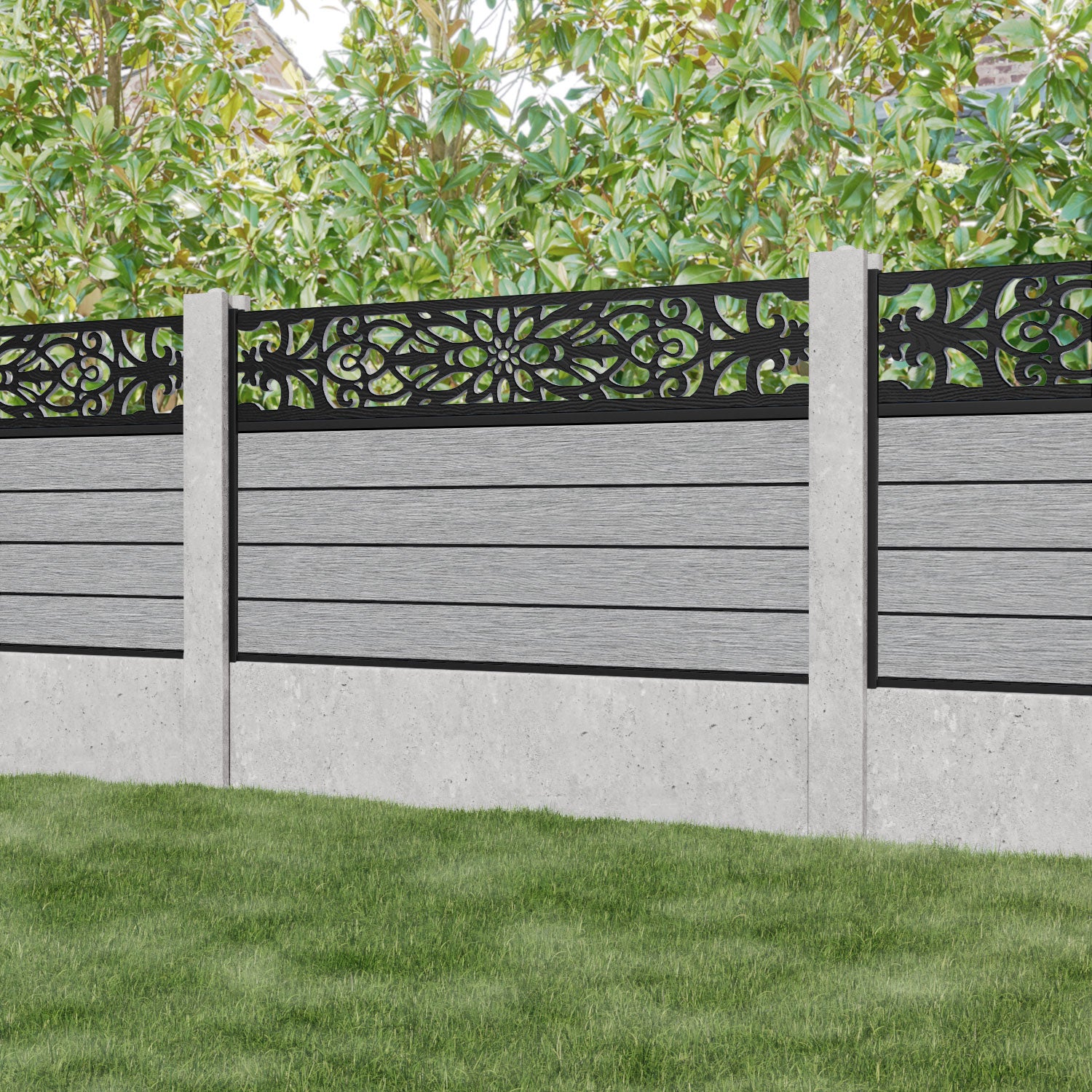 Fusion Windsor Fence Panel - Light Grey - for existing concrete posts