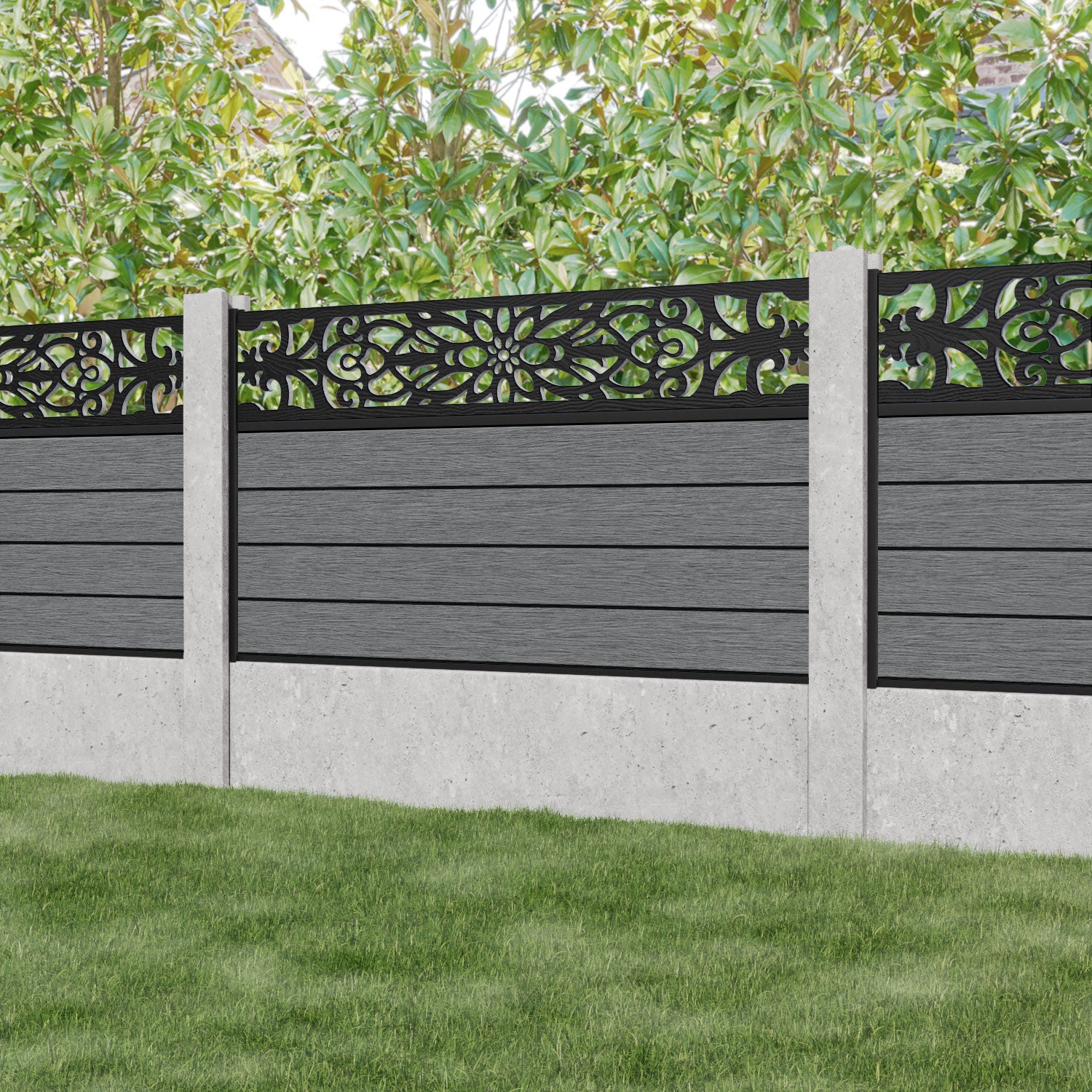 Fusion Windsor Fence Panel - Mid Grey - for existing concrete posts