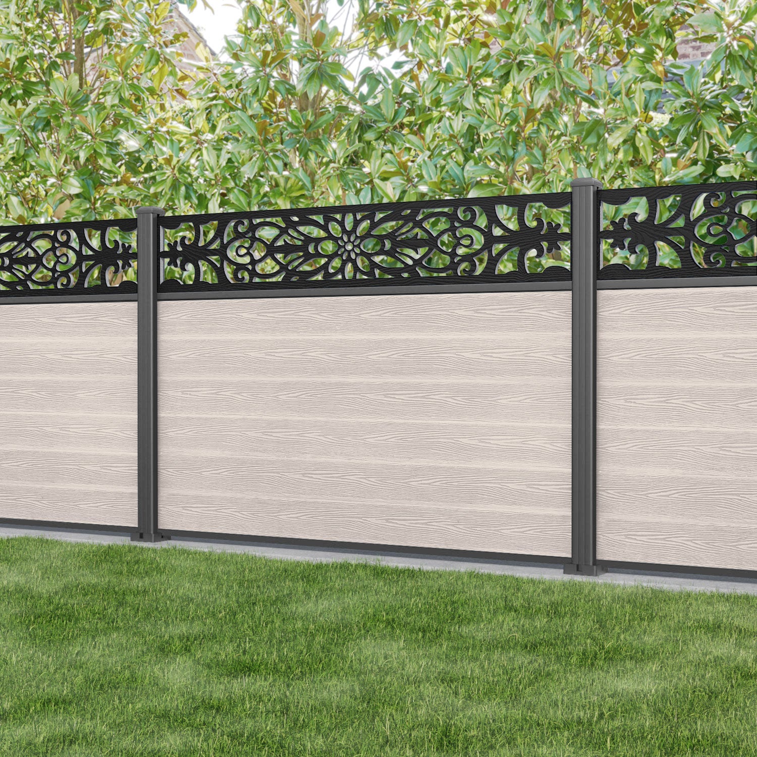 Classic Windsor Fence Panel - Mid Stone - with our aluminium posts