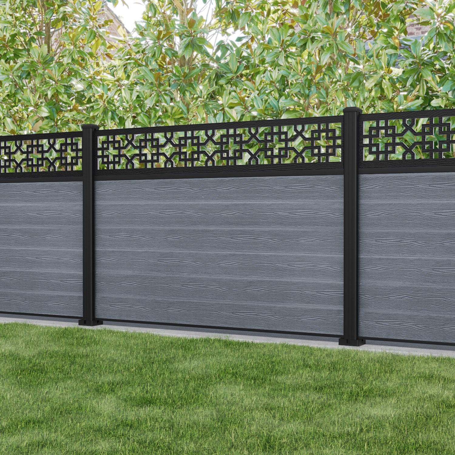Classic Zaria Fence Panel - Anthracite - with our aluminium posts