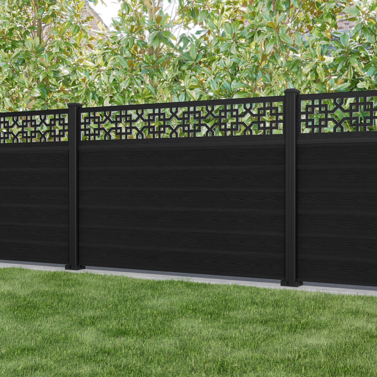 Classic Zaria Fence Panel - Black - with our aluminium posts