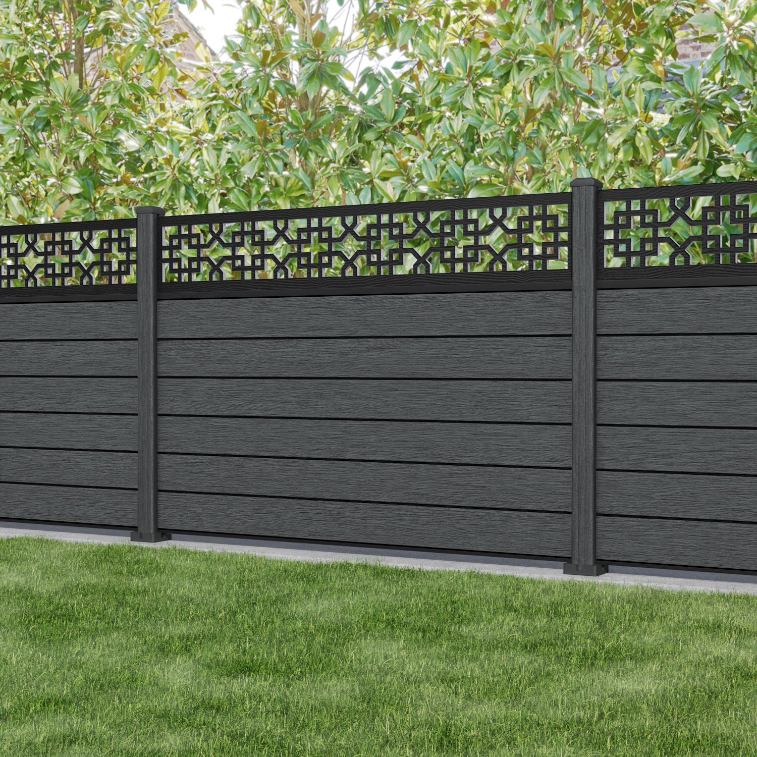 Fusion Zaria Fence Panel - Dark Grey - with our composite posts