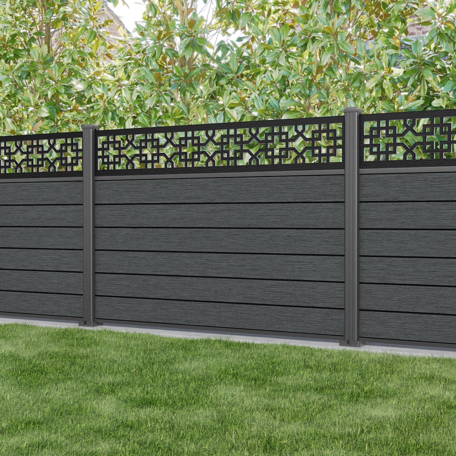 Fusion Zaria Fence Panel - Dark Grey - with our aluminium posts