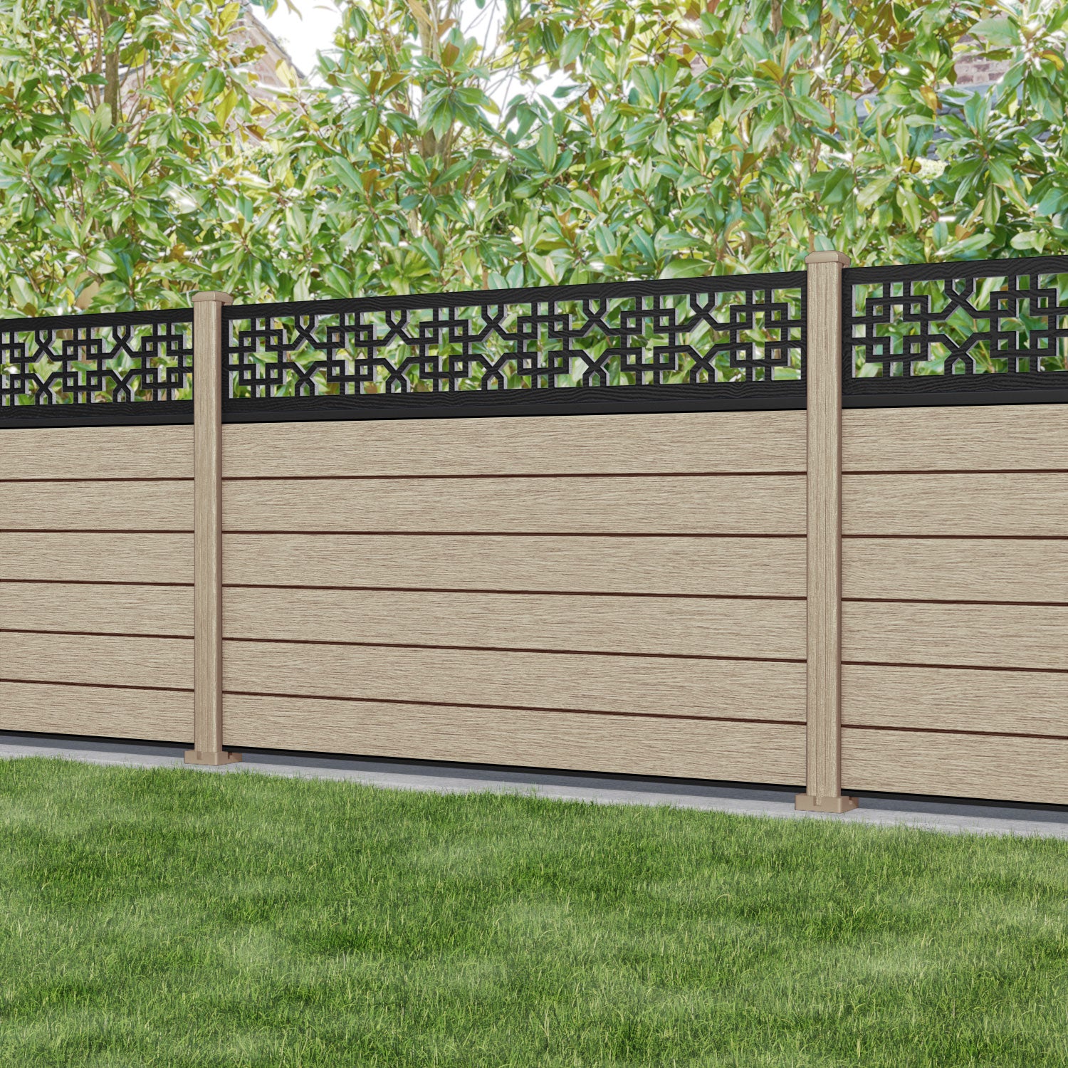 Fusion Zaria Fence Panel - Light Oak - with our composite posts