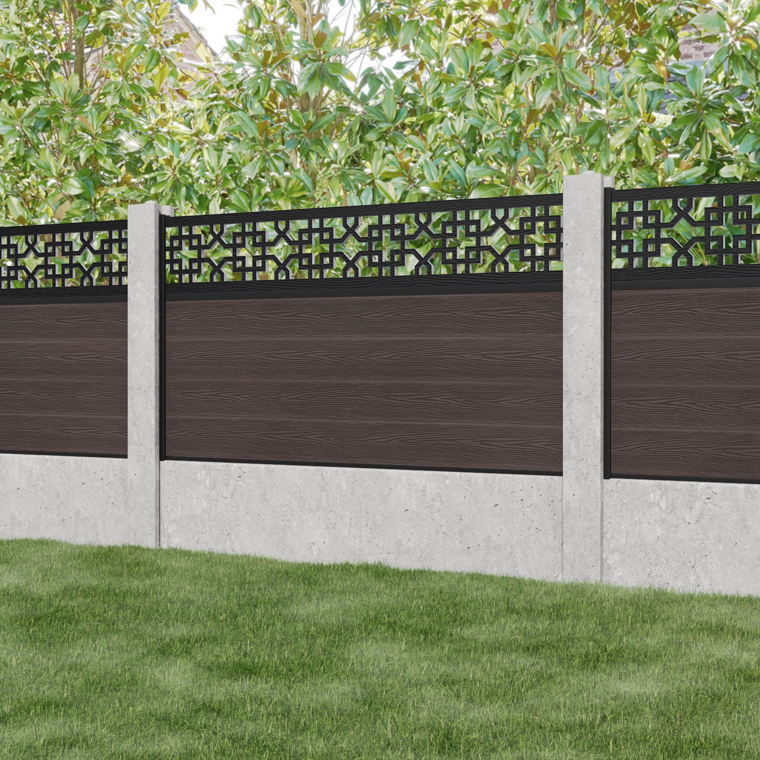Classic Zaria Fence Panel - Mid Brown - for existing concrete posts