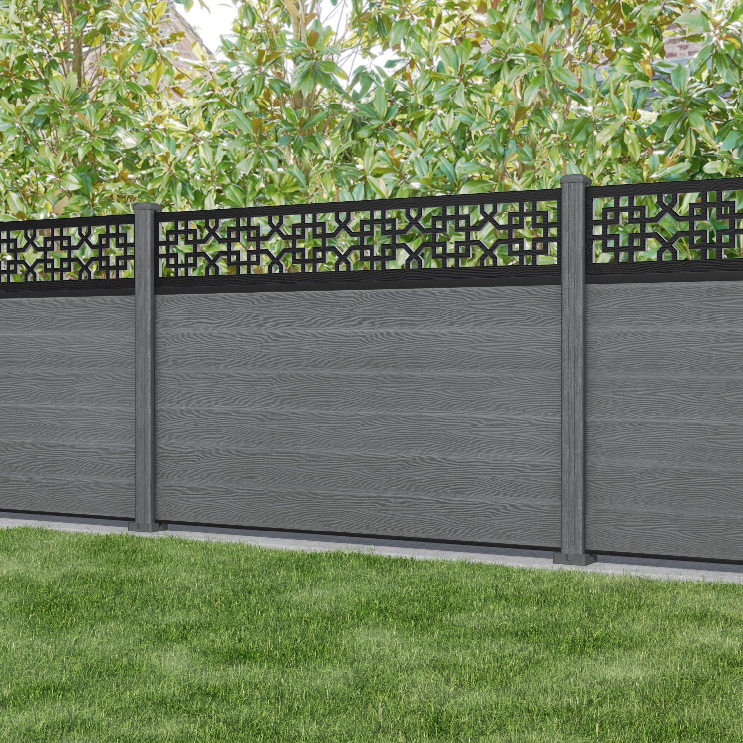 Classic Zaria Fence Panel - Mid Grey - with our composite posts