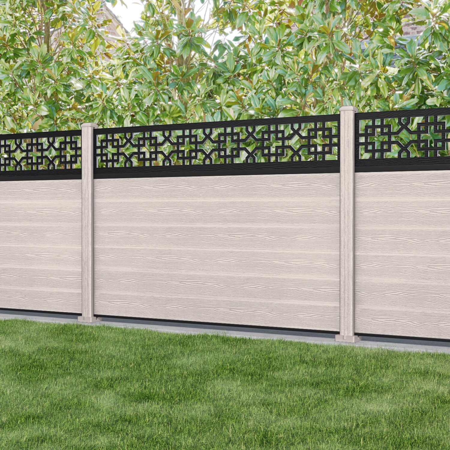 Classic Zaria Fence Panel - Mid Stone - with our composite posts